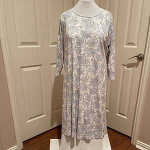 Lands’ End 2X Long-Sleeve Off-white Supima Cotton Midcalf Nightgown-blue paisley